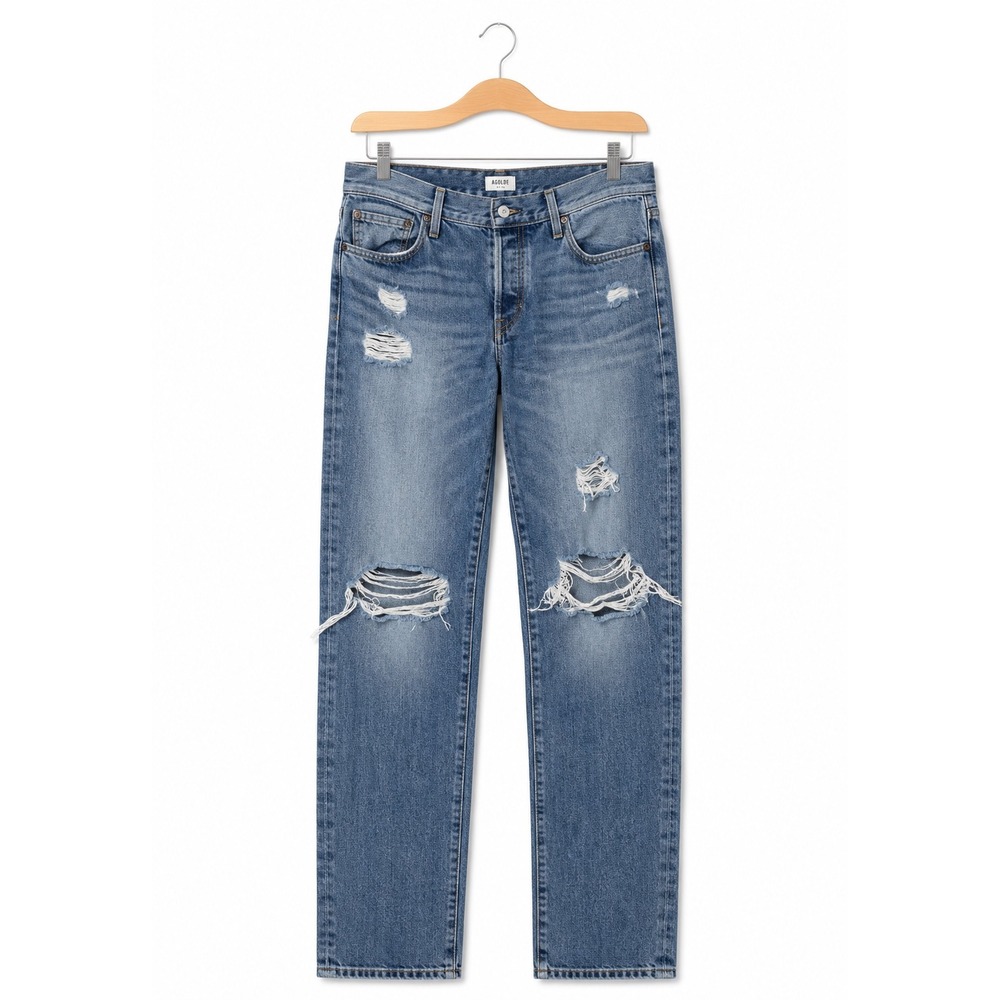 ABLE The Slouch Distressed Boyfriend Jeans Medium Wash Blue Denim Size 25